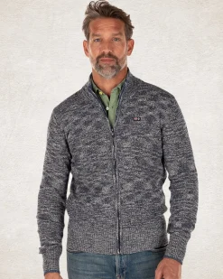 Grey rib knitted cotton cardigan