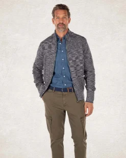 Grey rib knitted cotton cardigan