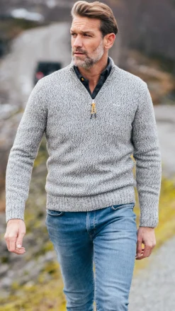 Grey wool half-zip pullover - Birch Grey Melange