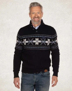 Half buttoned knitted pullover - Pitch Navy
