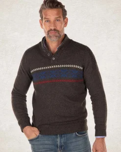 Half buttoned knitted pullover - Smoked Green