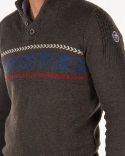 Half buttoned knitted pullover - Smoked Green