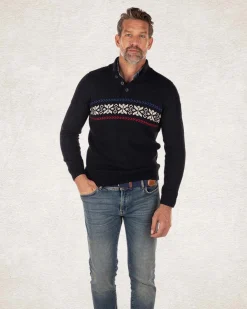 Half buttoned knitted pullover - Pitch Navy