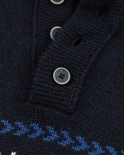Half buttoned knitted pullover - Pitch Navy