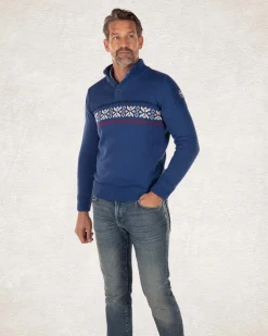 Half buttoned knitted pullover - Bright Water Blue