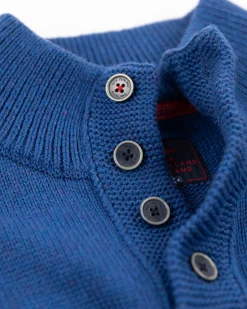 Half buttoned knitted pullover - Bright Water Blue