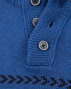 Half buttoned knitted pullover - Bright Water Blue