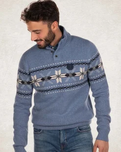 Half buttoned knitted pullover - Cloudy Blue