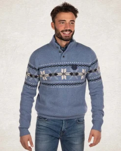 Half buttoned knitted pullover - Cloudy Blue