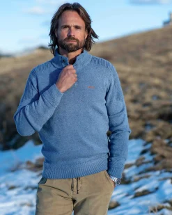 Half buttoned plain pullover - Cloudy Blue