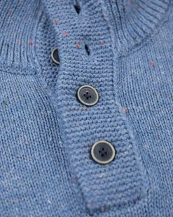 Half buttoned plain pullover - Cloudy Blue