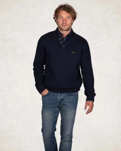 Half buttoned plain pullover - Pitch Navy