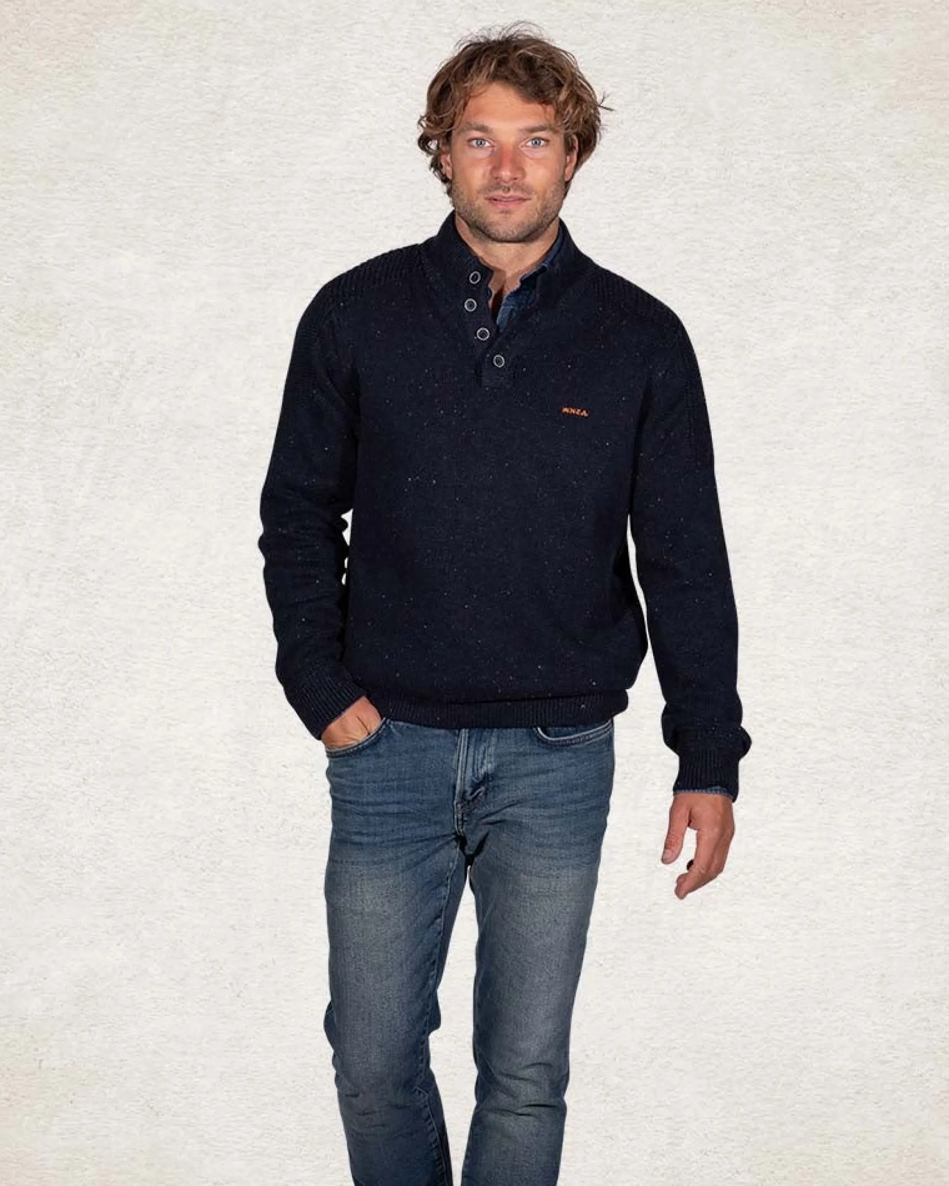 Half buttoned plain pullover - Pitch Navy
