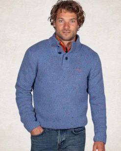 Half buttoned wool blend pullover - Cloudy Blue