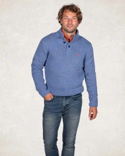 Half buttoned wool blend pullover - Cloudy Blue