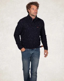 Half buttoned wool blend pullover - Pitch Navy