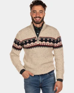 Half zip jumper Aranga - Dusty Ecru