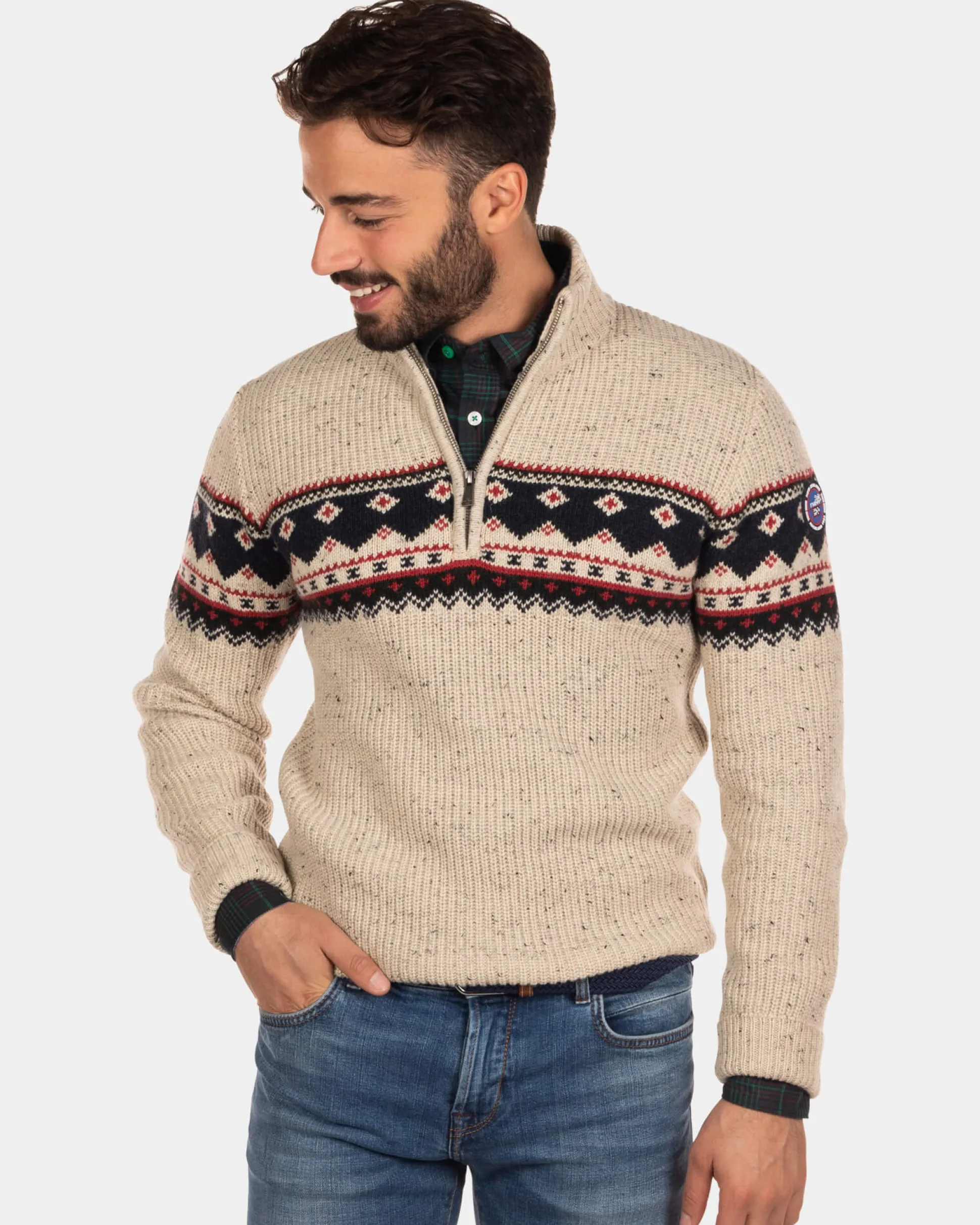 Half zip jumper Aranga - Dusty Ecru