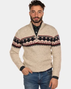 Half zip jumper Aranga - Dusty Ecru