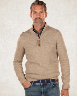 Half zip pullover wool blend - Sahara Sand