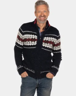 Heavy knitted printed cardigan Arohaki - Steady Navy