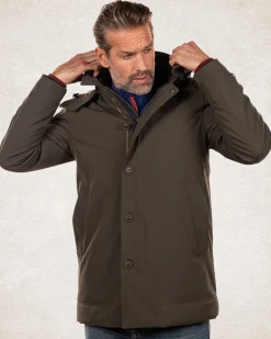 Hooded windproof parka jacket - Smoked Green