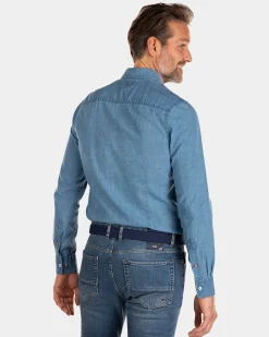 Indigo linen long sleeved shirt - Indigo
