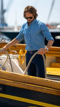 Indigo linen long sleeved shirt - Indigo