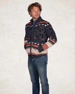 Knitted cardigan brown grey white - Pitch Navy