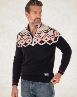 Knitted half zip pullover with pattern - Pitch Navy
