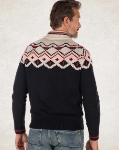 Knitted half zip pullover with pattern - Pitch Navy