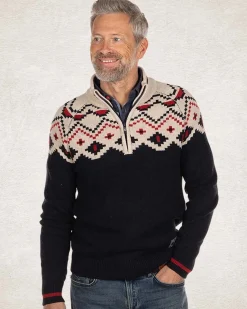 Knitted half zip pullover with pattern - Pitch Navy