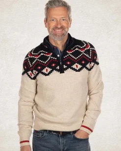Knitted half zip pullover with pattern - Milky Ecru