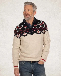 Knitted half zip pullover with pattern - Milky Ecru
