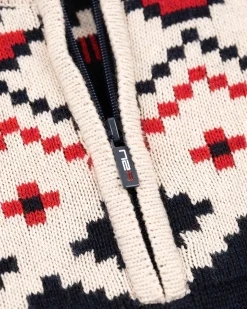 Knitted half zip pullover with pattern - Milky Ecru