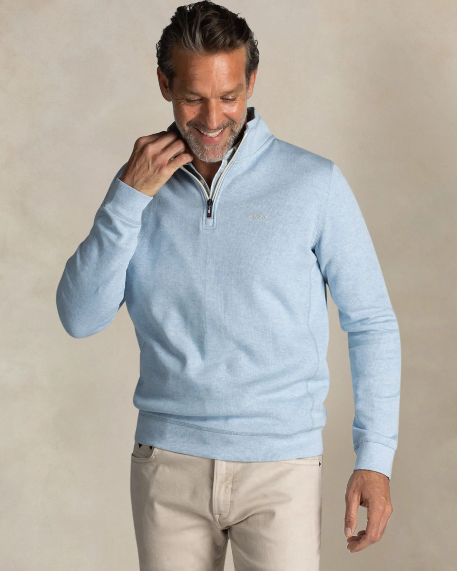Light blue cotton half zip sweater