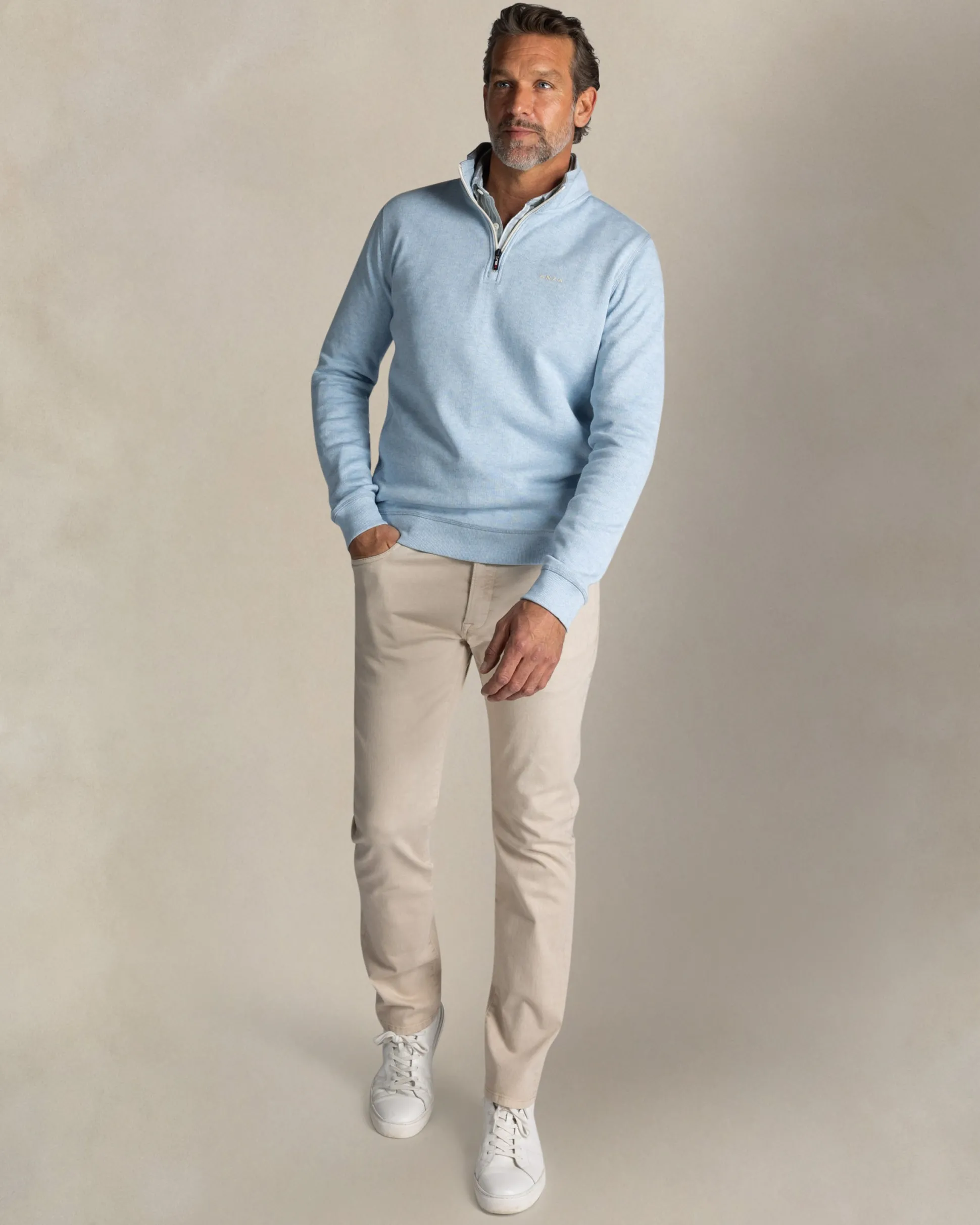 Light blue cotton half zip sweater