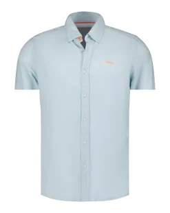 Light blue cotton-linen short-sleeve shirt