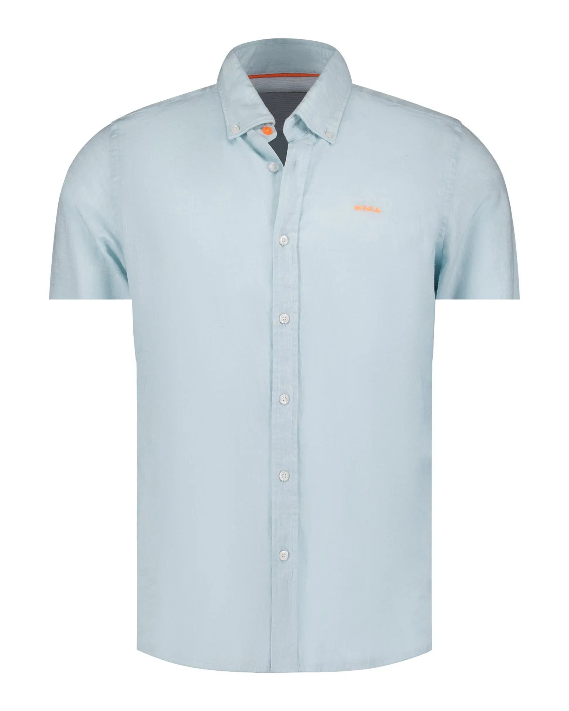 Light blue cotton-linen short-sleeve shirt