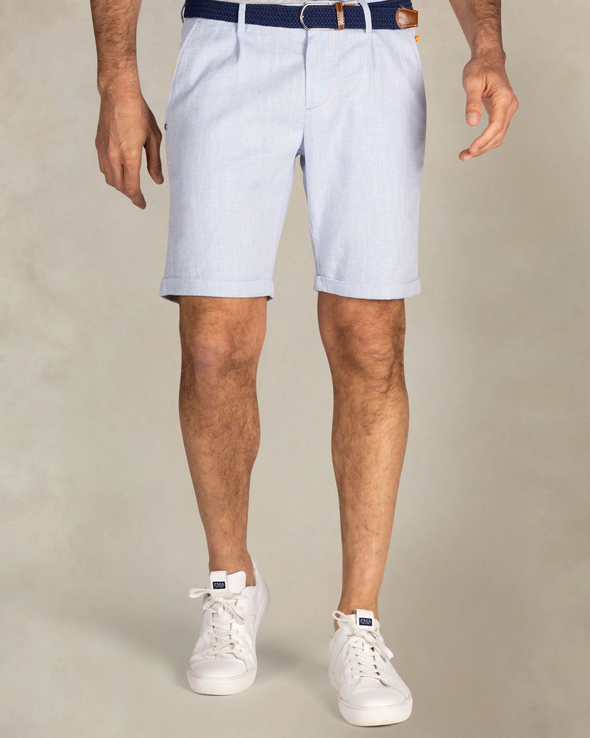 Light blue cotton-linen-Tencel chino shorts
