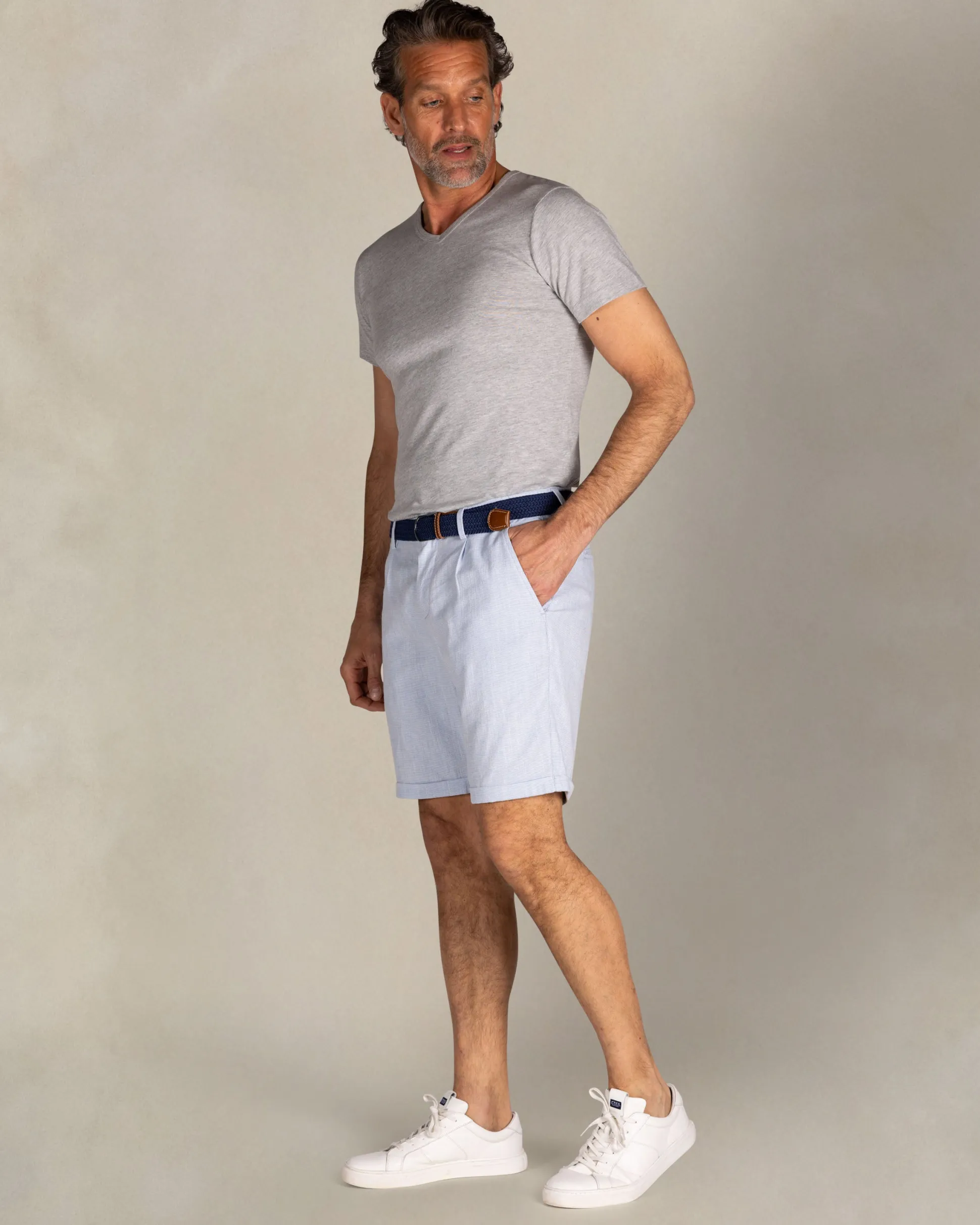 Light blue cotton-linen-Tencel chino shorts