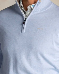 Light blue half zip cotton knit