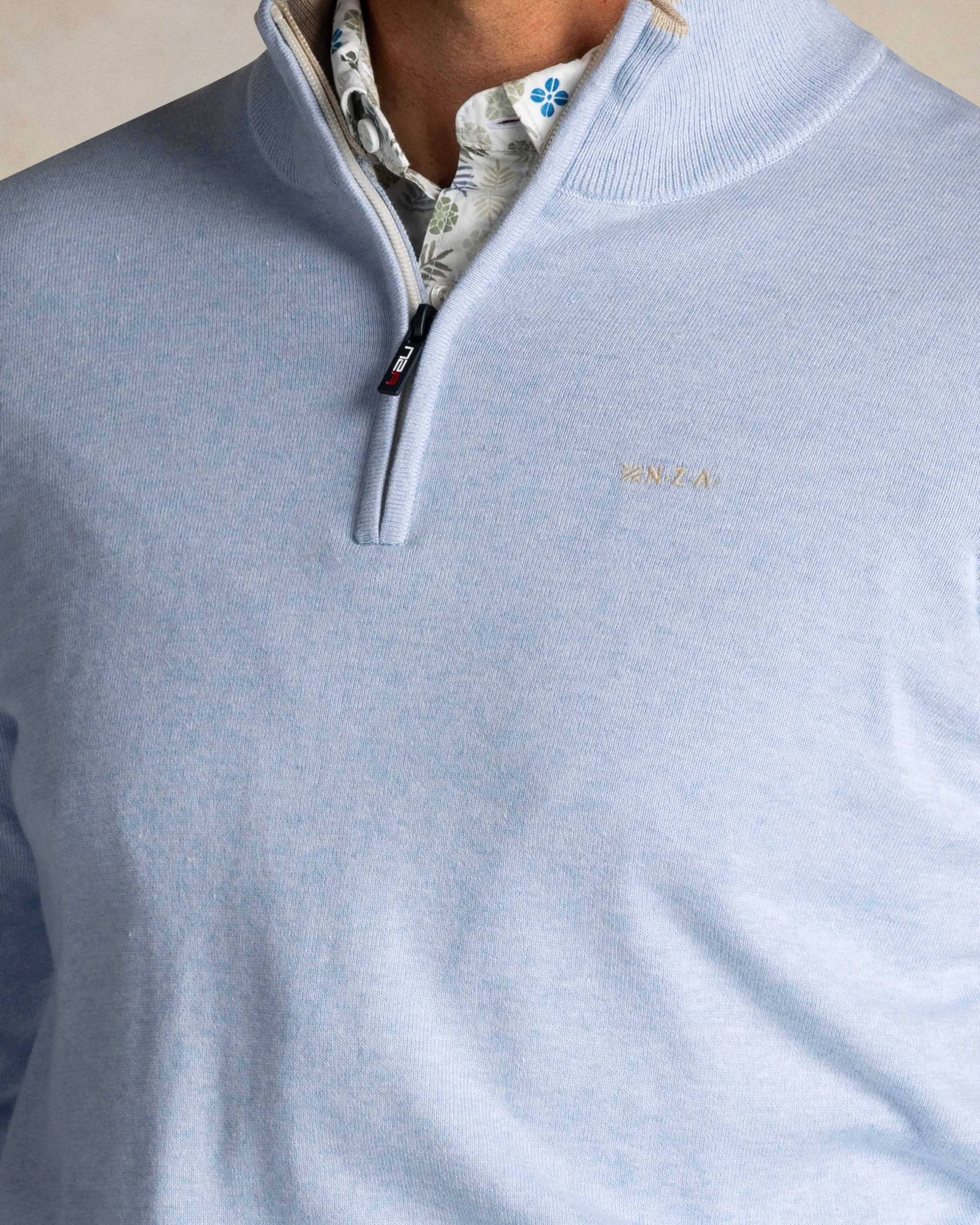 Light blue half zip cotton knit