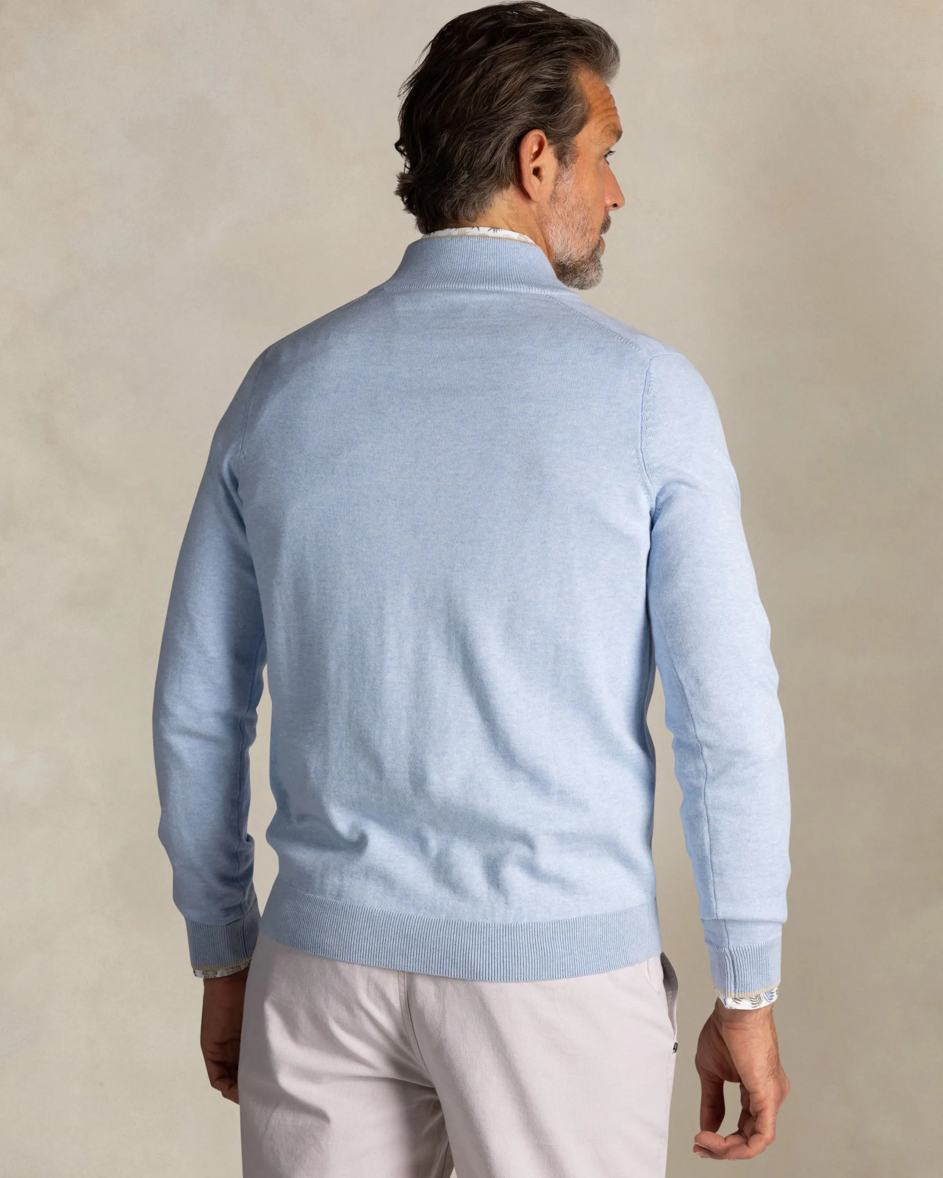 Light blue half zip cotton knit