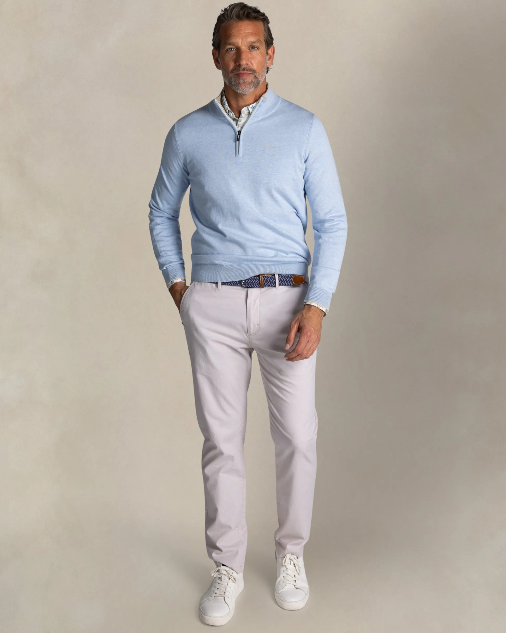 Light blue half zip cotton knit