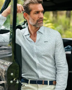 Light blue linen shirt with print