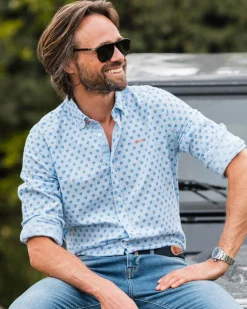 Light blue linen shirt with polka dots