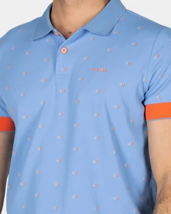 Light blue polo with orange accents