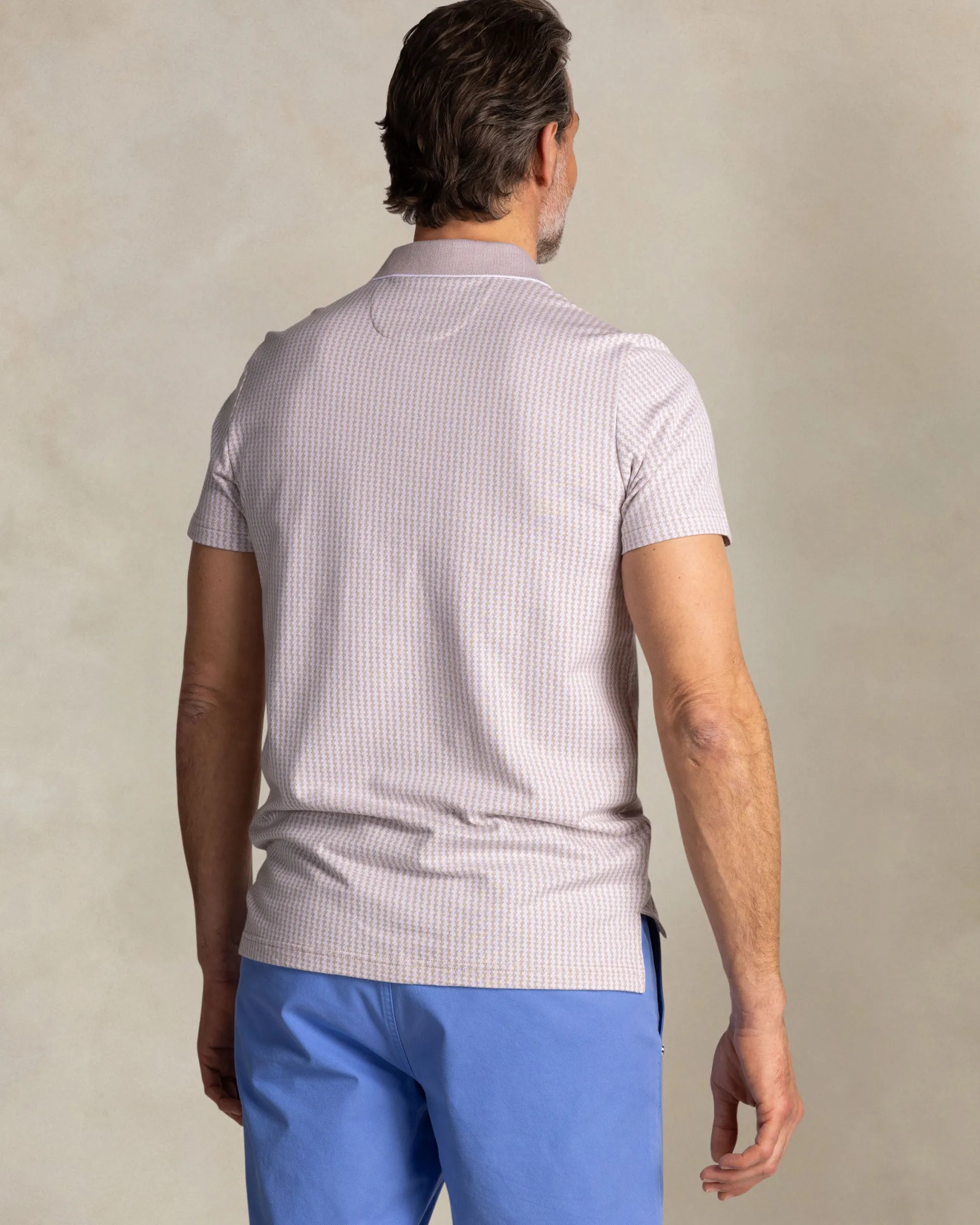 Light brown polo with small white stripe