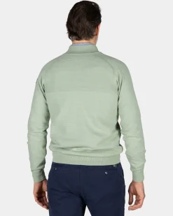 Light green cotton pullover with half zip